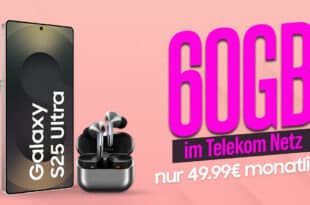 Samsung Galaxy S25 Ultra & Galaxy Buds 3 Pro für einmalig 199 Euro mit 60GB Telekom und 50 Euro Wechselbonus bei Rufnummernmitnahme nur 49.99 Euro monatlich