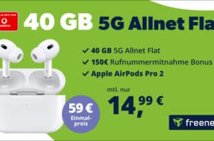 AirPods Pro 2nd Gen für einmalig 59 Euro mit Vodafone Allnet Flat 40GB 5G und 150€ Bonus bei Rufnummermitnahme nur 14.99 Euro monatlich
