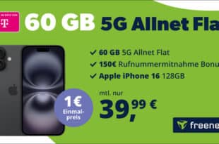 iPhone 16 mit Telekom Allnet Flat 60GB 5G und 150 Euro Wechselbonus bei Rufnummermitnahme nur 39.99 Euro monatlich