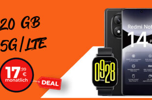 Xiaomi Redmi Note 14 Pro & Redmi Watch 5 Active mit 20GB nur 17.99 Euro monatlich – 30GB nur 18.99€ – kein Anschlusspreis