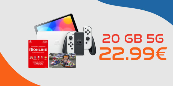 Nintendo Switch OLED Mario Kart 8 und 12 Monate Online Mitgliedschaft mit 20GB nur 22.99 Euro monatlich