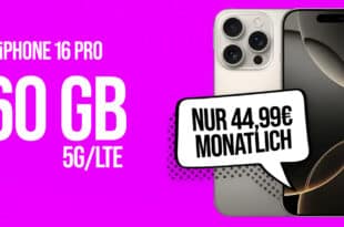 iPhone 16 Pro für einmalig 119 Euro mit 60GB 5G Telekom und 150 Euro Wechselbonus bei Rufnummernmitnahme nur 44.99 Euro monatlich