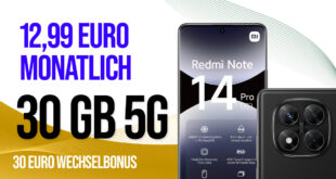 Xiaomi Redmi Note 14 Pro 5G für einmalig 29 Euro (+AG 29.99€) mit 30GB Allnet und 30 Euro Wechselbonus bei Rufnummernmitnahme nur 12.99 Euro monatlich
