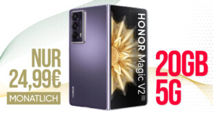 Honor Magic V2 5G mit Vertrag- für einmalig 29 Euro mit 20GB und 50 Euro Wechselbonus bei Rufnummernmitnahme nur 24.99 Euro monatlich