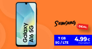Samsung Galaxy A16 5G mit Vertrag - für einmalig 29 Euro mit 7GB nur 4.99 Euro monatlich