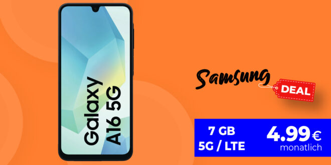 Samsung Galaxy A16 5G mit Vertrag - für einmalig 29 Euro mit 7GB nur 4.99 Euro monatlich