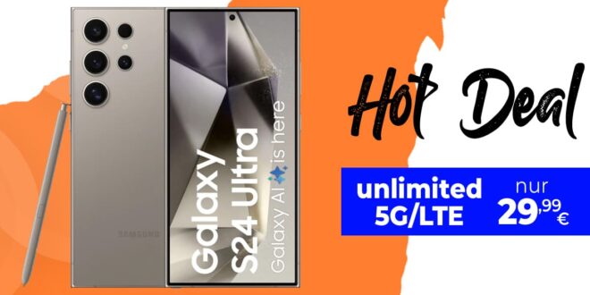 Samsung Galaxy S24 Ultra -512GB- für einmalig 179 Euro mit unbegrenztem (unlimited) Datenvolumen nur 29.99 Euro monatlich