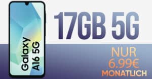 Samsung Galaxy A16 5G für einmalig 29 Euro mit 17GB nur 6.99 Euro monatlich