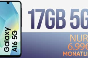 Samsung Galaxy A16 5G für einmalig 29 Euro mit 17GB nur 6.99 Euro monatlich