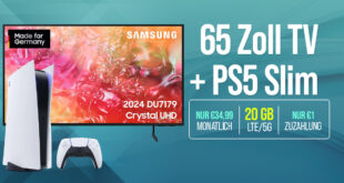 Samsung UHD 65 Zoll TV & PlayStation 5 Digital Slim mit 20GB 5G Allnet Flat nur 34.99 Euro monatlich