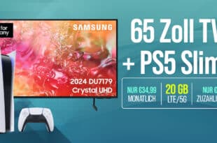 Samsung UHD 65 Zoll TV & PlayStation 5 mit 20GB nur 34.99 Euro - 30GB nur 36.99 Euro und 40GB nur 41.99 Euro monatlich