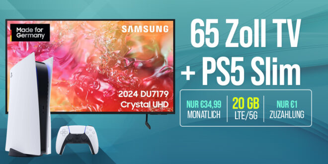 Samsung UHD 65 Zoll TV & PlayStation 5 Digital Slim mit 20GB 5G Allnet Flat nur 34.99 Euro monatlich