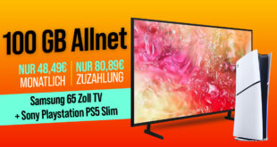 Samsung UHD 65 Zoll TV & PlayStation 5 Digital Slim für einmalig 80.89 Euro mit 100GB 5G Allnet Flat nur 48.49 Euro monatlich