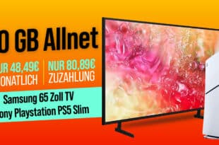 Samsung UHD 65 Zoll TV & PlayStation 5 Digital Slim für einmalig 80.89 Euro mit 100GB 5G Allnet Flat nur 48.49 Euro monatlich
