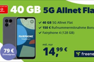 Fairphone 4 für einmalig 79 Euro mit 40GB und 150 Euro Bonus für Rufnummermitnahme nur 14.99 Euro monatlich