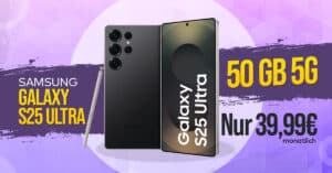 Samsung Galaxy S25 Ultra für einmalig 119 Euro mit 50GB Allnet Flat und 150 Euro Wechselbonus bei Rufnummernmitnahme nur 39.99 Euro monatlich