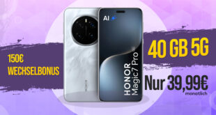 Honor Magic7 Pro 512GB mit Vertrag - einmalig 139 Euro mit 40GB und 150 Euro Wechselbonus nur 39.99 Euro monatlich