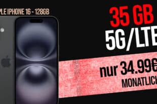 iPhone 16 für einmalig 79 Euro mit 35GB Allnet und 150 Euro Wechselbonus bei Rufnummernmitnahme nur 34.99 Euro monatlich