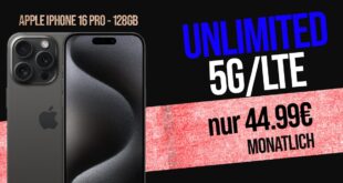 Apple iPhone 16 Pro für einmalig 99 Euro mit unlimited GB und 100 Euro Wechselbonus bei Rufnummernmitnahme nur 44.99 Euro monatlich