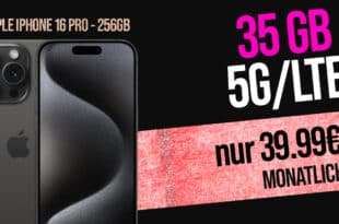 Apple iPhone 16 Pro 256GB für einmalig 319 Euro mit 35GB Telekom Netz und 150 Euro Wechselbonus nur 39.99 Euro monatlich