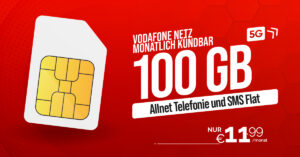 Mega Deal - monatlich kündbar - 100GB Vodafone Allnet Flat nur 11.99 Euro monatlich