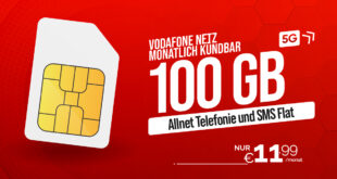 Mega Deal - monatlich kündbar - 100GB Vodafone Allnet Flat nur 11.99 Euro monatlich