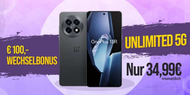 OnePlus 13R mit Vertrag für einmalig 49.95 Euro - o2 Unlimited on Demand mit 100 Euro Wechselbonus nur 34.99 Euro monatlich