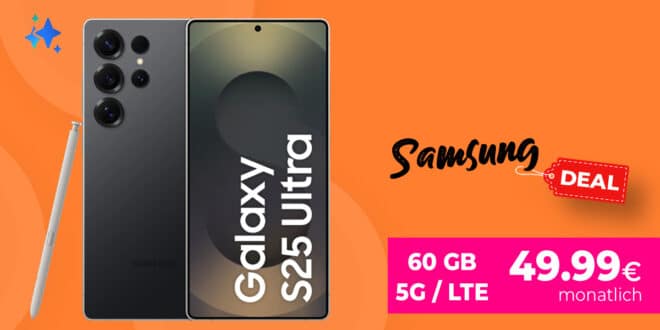 Samsung Galaxy S25 Ultra für einmalig 179 Euro mit 60GB Telekom Netz und 50 Euro Wechselbonus nur 49.99 Euro monatlich