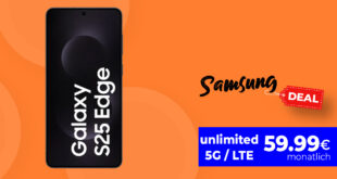 Samsung Galaxy S25 Edge mit Vertrag - für einmalig 269 Euro mit unbegrenztem Datenvolumen für 59.99 Euro monatlich