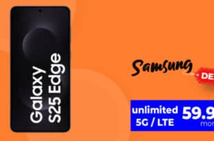 Samsung Galaxy S25 Edge mit Vertrag - für einmalig 269 Euro mit unbegrenztem Datenvolumen für 59.99 Euro monatlich