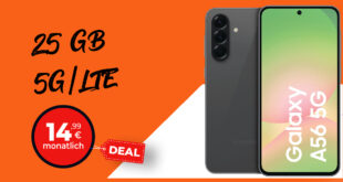 Samsung Galaxy A56 für einmalig 29 Euro (+AG 39.99€) mit 25GB 5G nur 14.99 Euro monatlich