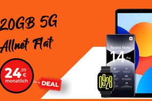 Xiaomi Redmi Note 14 Pro 5G mit Redmi Pad SE & Watch 5 Active mit 20GB Allnet Flatrate nur 24.99 Euro monatlich