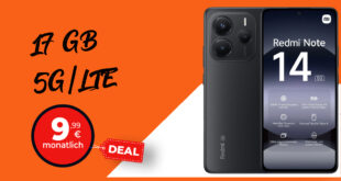 Xiaomi Redmi Note 14 5G für einmalig 29 Euro (+AG 39.99€) mit 17GB nur 9.99 Euro monatlich