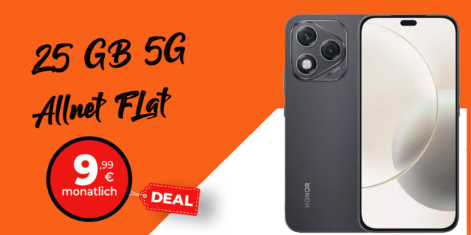 Honor 400 lite -256GB- für einmalig 1 Euro (+AG 29.99€) mit 25GB und 30 Euro Wechselbonus nur 9.99 Euro monatlich