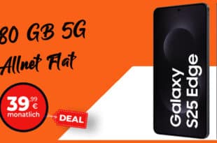 Samsung Galaxy S25 Edge -512GB- für einmalig 129.99 Euro mit 80GB 5G Vodafone Netz nur 39.99 Euro monatlich – kein Anschlusspreis