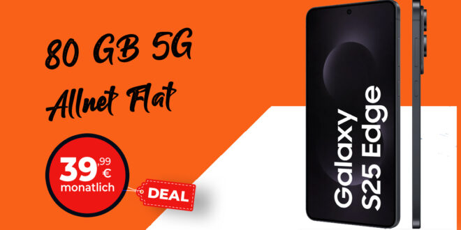 Samsung Galaxy S25 Edge -512GB- für einmalig 129.99 Euro mit 80GB 5G Vodafone Netz nur 39.99 Euro monatlich – kein Anschlusspreis