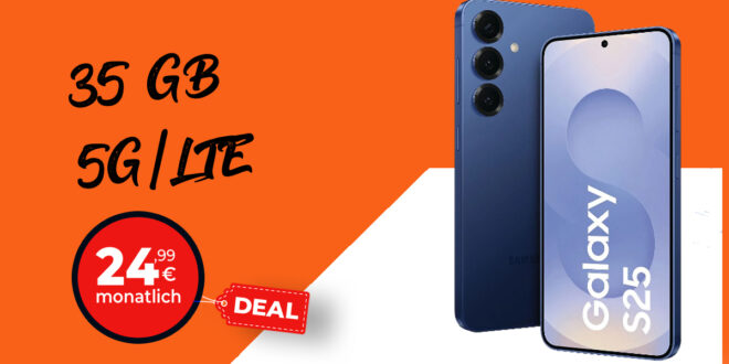 Samsung Galaxy S25 für einmalig 29 Euro (+AG 39.99€) mit 35GB 5G nur 24.99 Euro monatlich