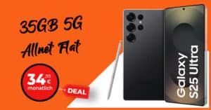 Samsung Galaxy S25 Ultra für einmalig 249 Euro mit 35GB und 100 Euro Wechselbonus bei Rufnummernmitnahme nur 34.99 Euro monatlich