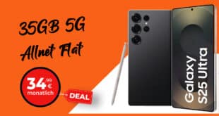 Samsung Galaxy S25 Ultra für einmalig 249 Euro mit 35GB und 100 Euro Wechselbonus bei Rufnummernmitnahme nur 34.99 Euro monatlich