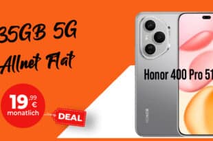 Honor 400 Pro mit Vertrag - einmalig 29 Euro mit 35GB Allnet Flat und 50 Euro Wechselbonus bei Rufnummernmitnahme nur 19.99 Euro monatlich