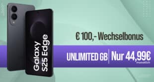 Samsung Galaxy S25 Edge für einmalig 99.95 Euro mit o2 Mobile Unlimited & 100 Euro Wechselbonus bei Rufnummermitnahme nur 44.99 Euro monatlich