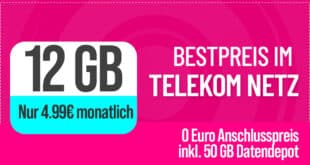 12GB Telekom Allnet Flat im 5G-Netz nur 4.99 Euro monatlich - kein Anschlusspreis