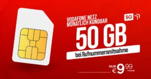 Vodafone Netz monatlich kündbar - 50GB Allnet Flat nur 9.99 Euro monatlich