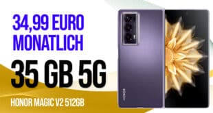 Honor Magic V2 für einmalig 109 Euro mit 35GB Telekom und 150 Euro Wechselbonus nur 34.99 Euro monatlich