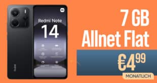 Xiaomi Redmi Note 14 für einmalig 29 Euro mit 7GB Allnet Flat nur 4.99 Euro monatlich