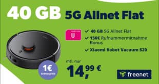 Xiaomi Robot mit Telekom Allnet Flat 40GB und 150 Euro Wechselbonus bei Rufnummernmitnahme nur 14.99 Euro monatlich