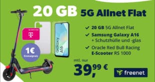 20GB 5G Telekom Allnet Flat & Red Bull E-Scooter RS1000 & Samsung Galaxy A16 mit Schutzhülle + Glas nur 39.99 Euro monatlich