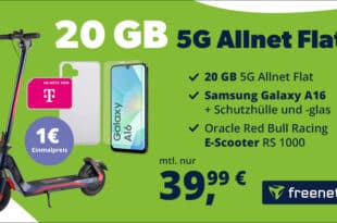 20GB 5G Telekom Allnet Flat & Red Bull E-Scooter RS1000 & Samsung Galaxy A16 mit Schutzhülle + Glas nur 39.99 Euro monatlich