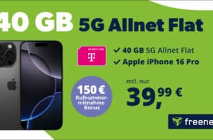 iPhone 16 Pro für einmalig 199 Euro mit 40GB 5G Allnet Flat und 150 Euro Wechselbonus nur 39.99 Euro monatlich