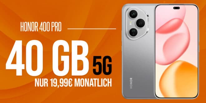 Honor 400 Pro für einmalig 99 Euro mit 40GB Allnet Flat nur 19.99 Euro monatlich